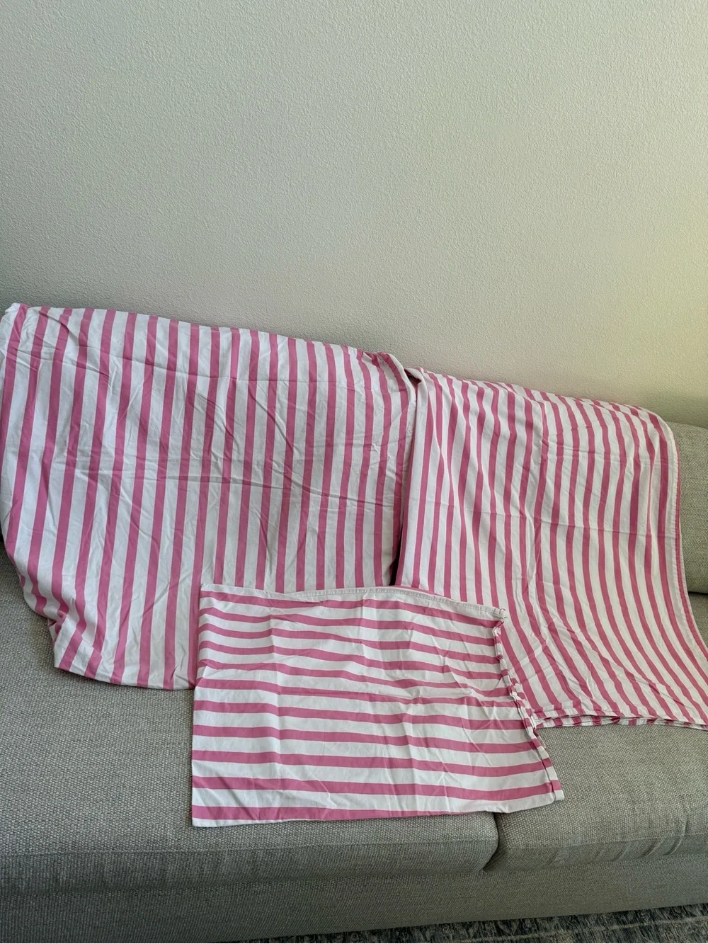 Hanna Home Pink White Stripe Twin Sheet Set Fitted Flat Pillowcase Cotton